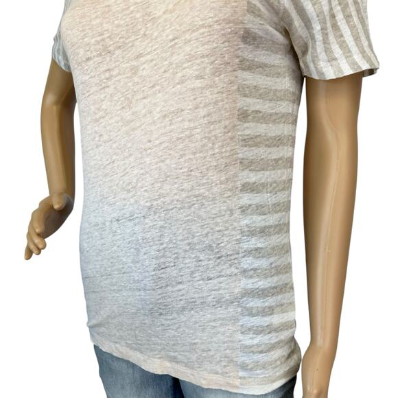 J. Crew Pure Linen Paneled T-Shirt Beige White Striped Short Sleeve A0551 Size S - Picture 7 of 10